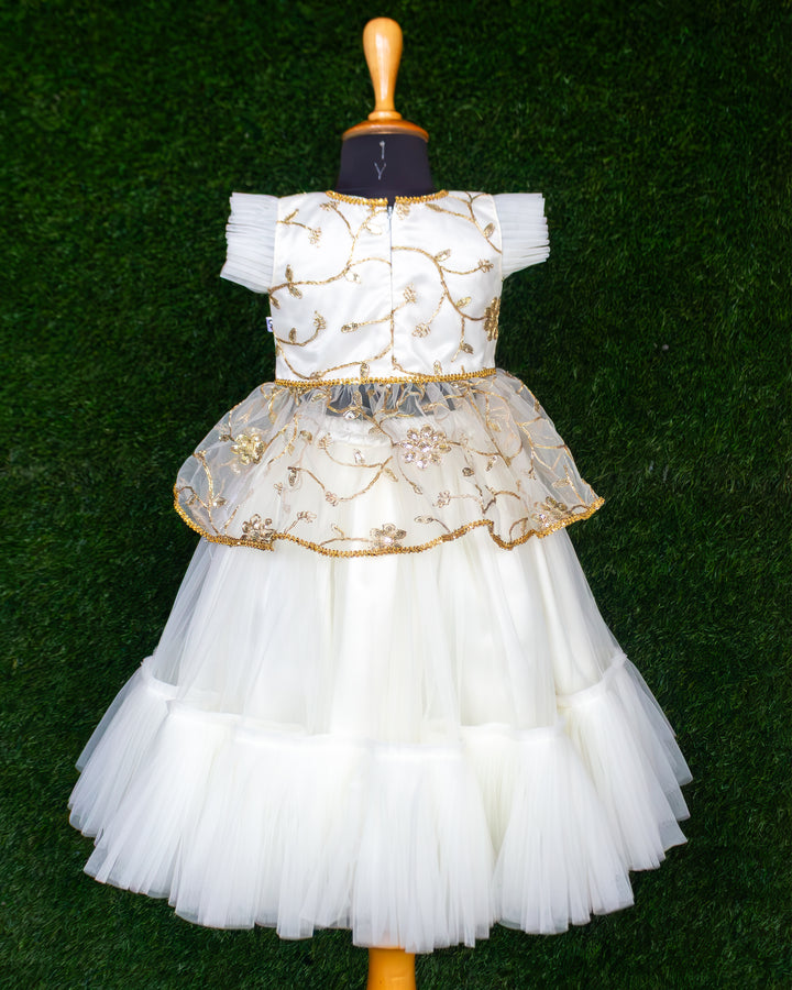 Off white gold thread embroidery lehenga choli full look for baby girl – Stanwells Kids
