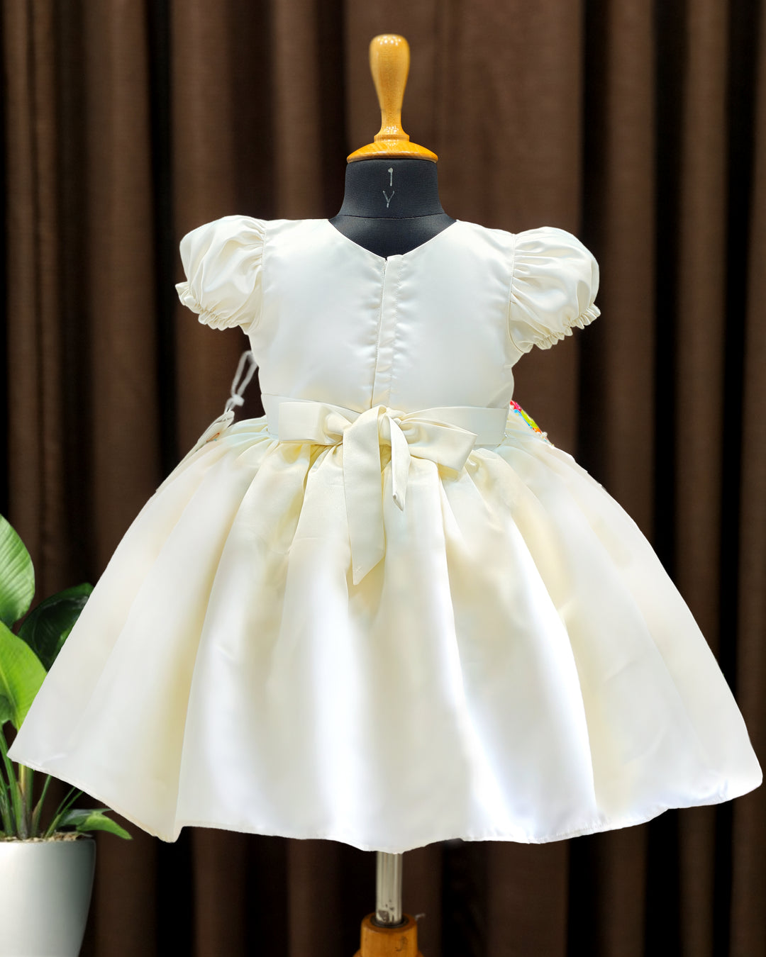 Off white satin Cocomelon theme handwork birthday frock full look – Stanwells Kids