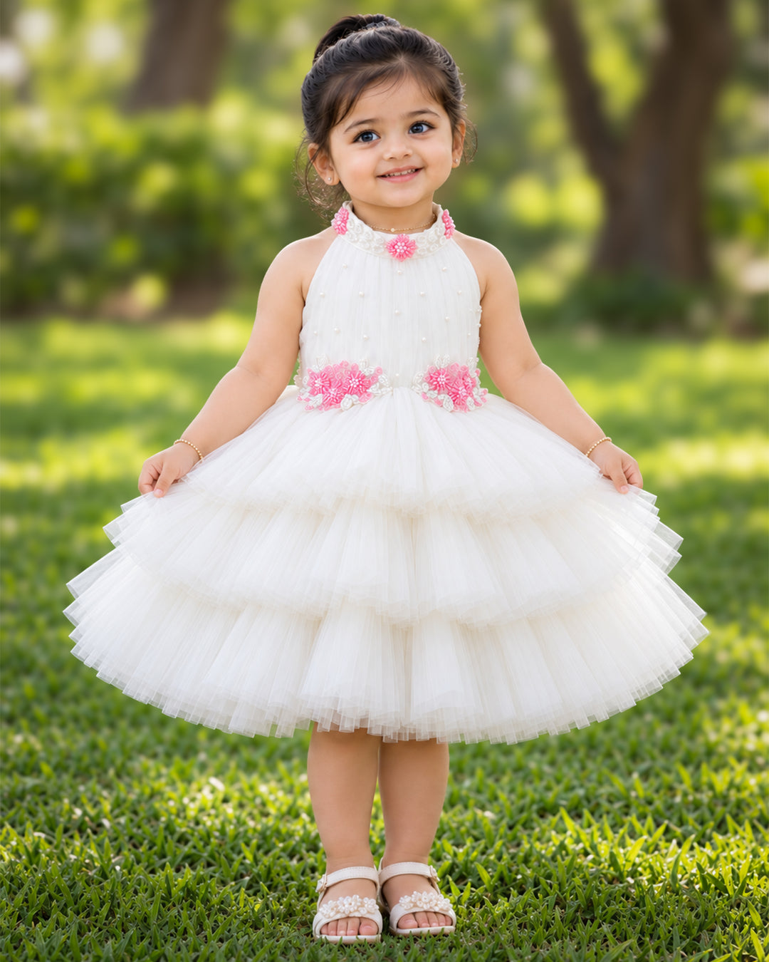 Baby Girl Off White Halter Neck Embroidery Party Frock – Stanwells Kids