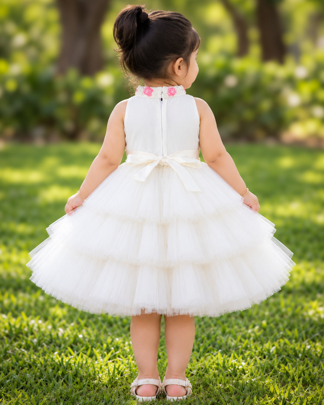Halter Neck Off White Frock Birthday Party Wear – Stanwells Kids