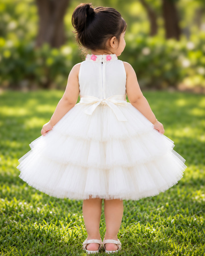 Halter Neck Off White Frock Birthday Party Wear – Stanwells Kids