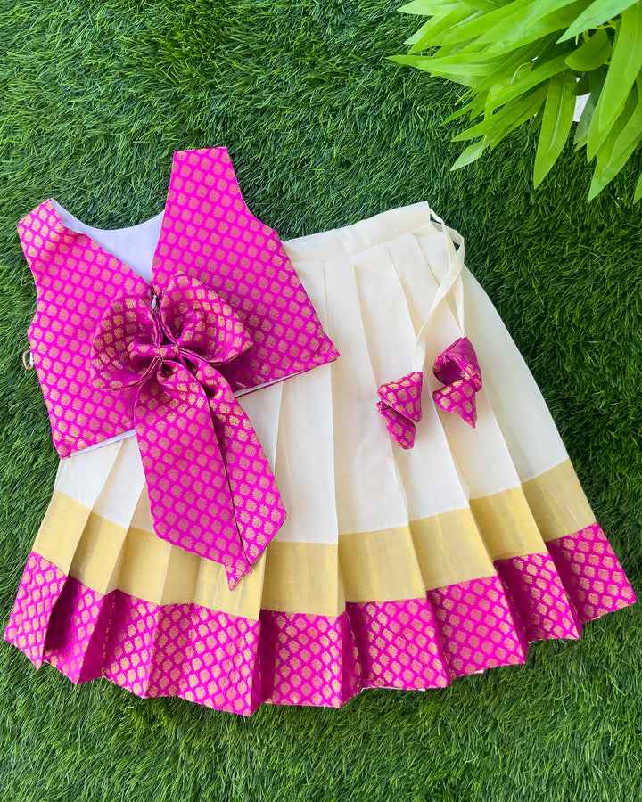 Festive Onam Kasavu lehenga choli for girls 3 months to 7 years, Stanwells Kids
