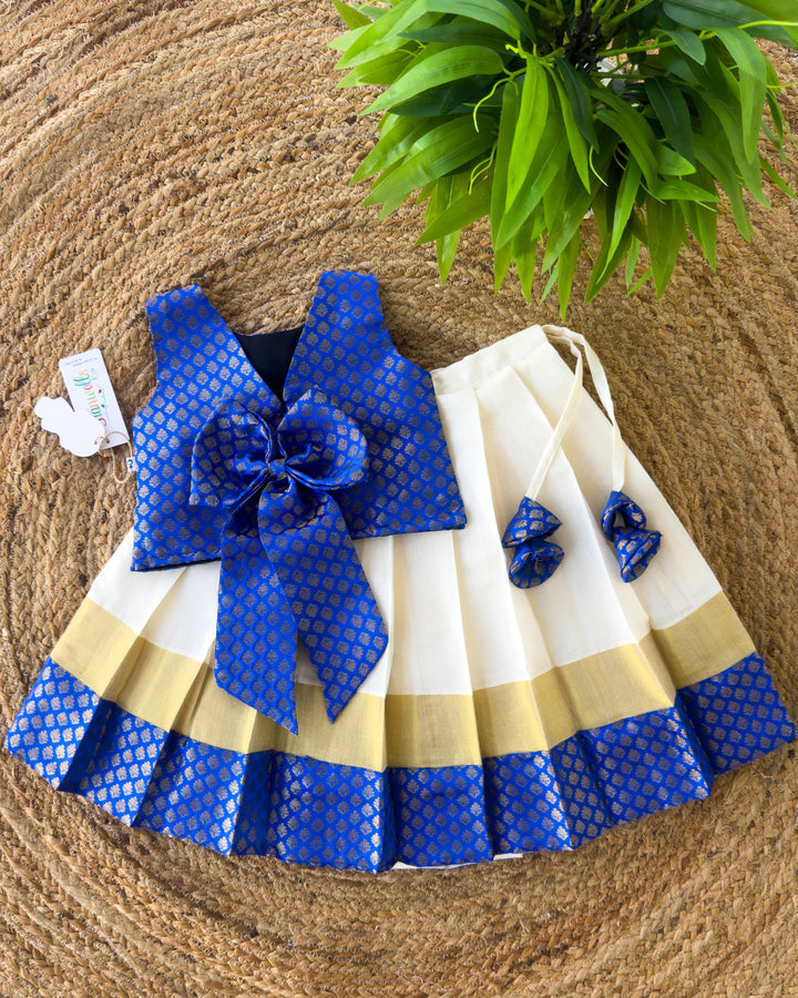 Traditional Onam Kasavu lehenga choli for girls 3 months to 7 years, Stanwells Kids