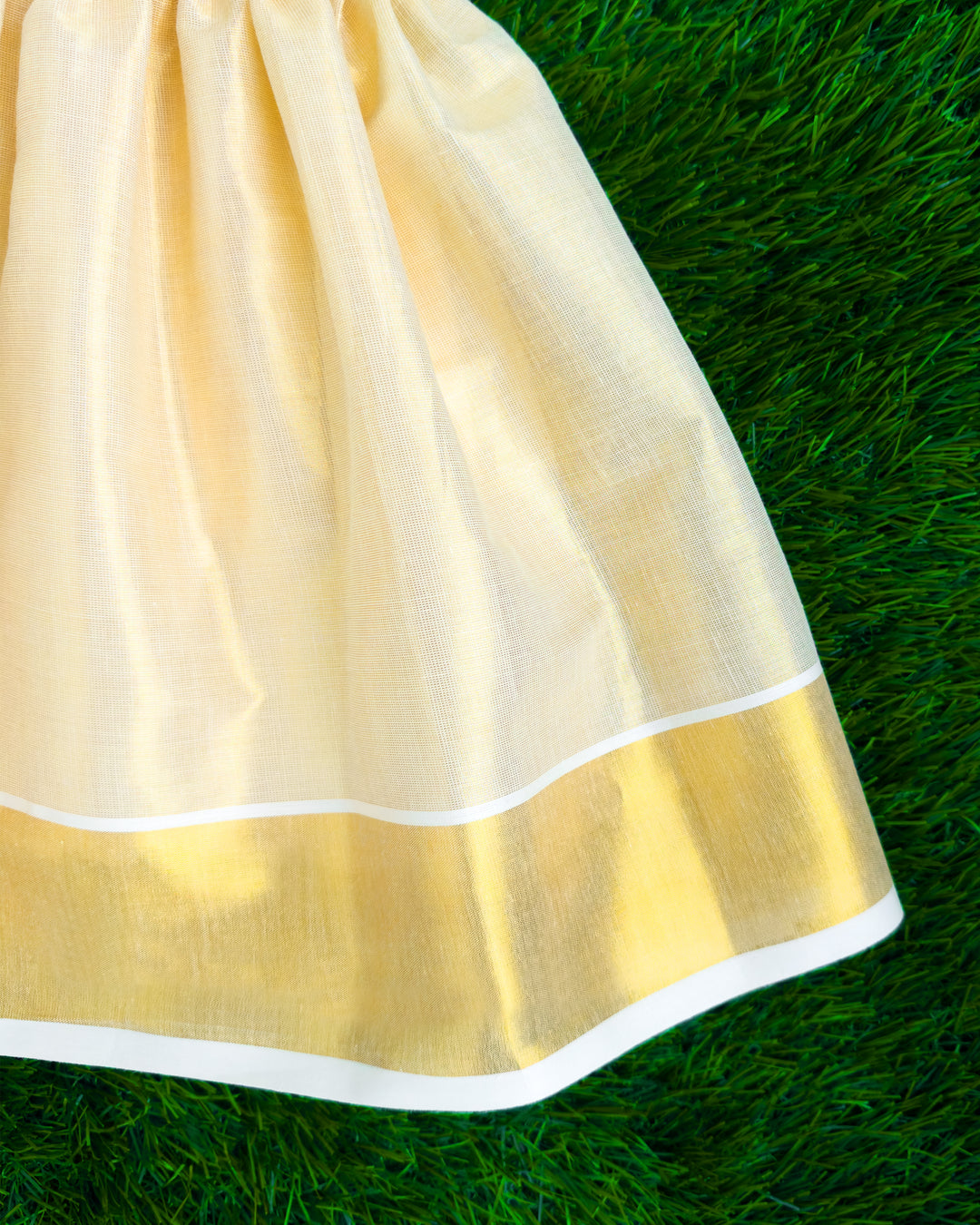 Traditional Kerala golden tissue frock full look for baby girl – Stanwells Kids