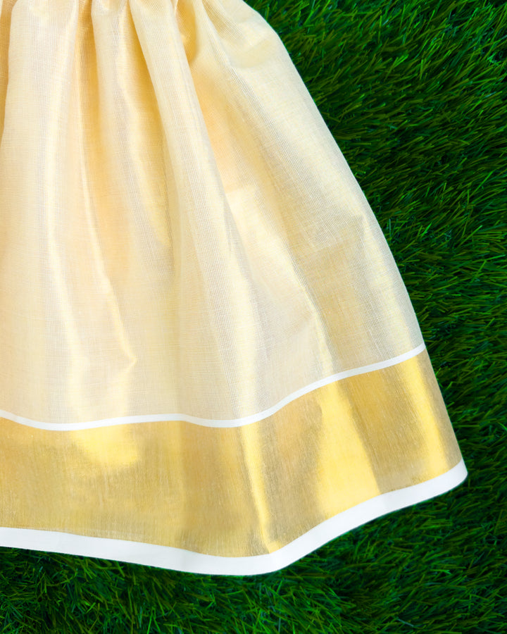 Traditional Kerala golden tissue frock full look for baby girl – Stanwells Kids