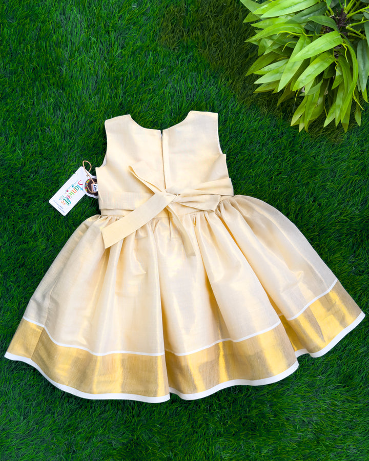 Onam special golden tissue frock for girls 3 months to 7 years – Stanwells Kids
