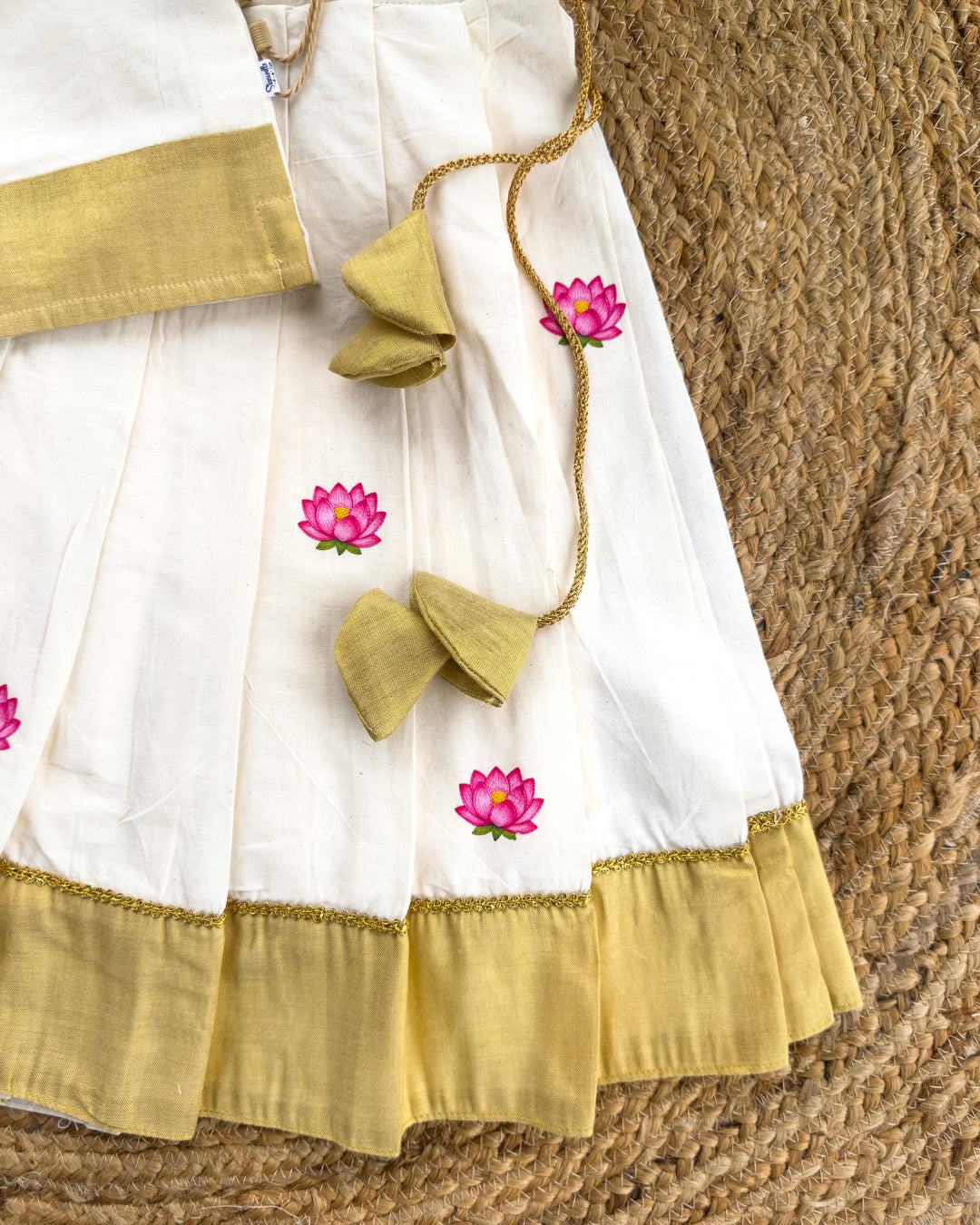 Lotus motif pleated skirt on Onam Krishna lehenga for baby girl – Stanwells Kids