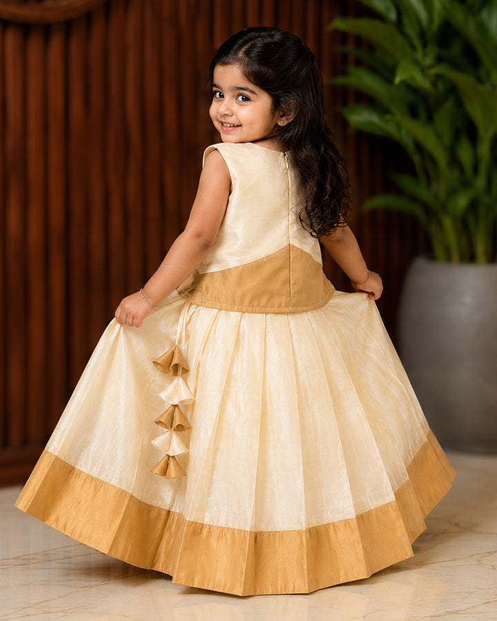 Traditional Onam cream silk lehenga choli full look – Stanwells Kids