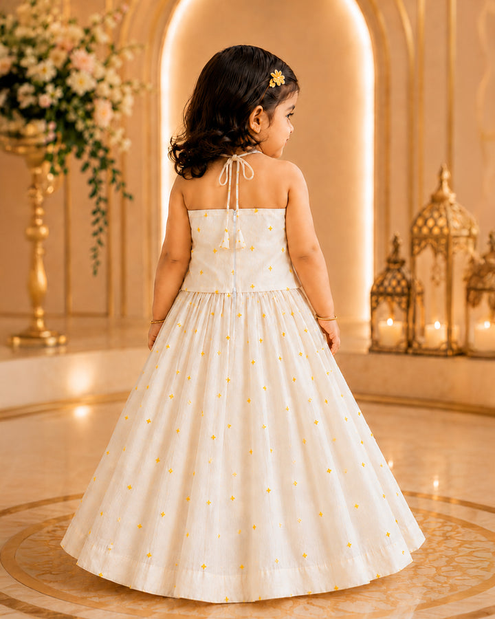 Onam Special Cream Silk Lotus Hand Embroidery Lehenga for Baby Girl – Stanwells Kids