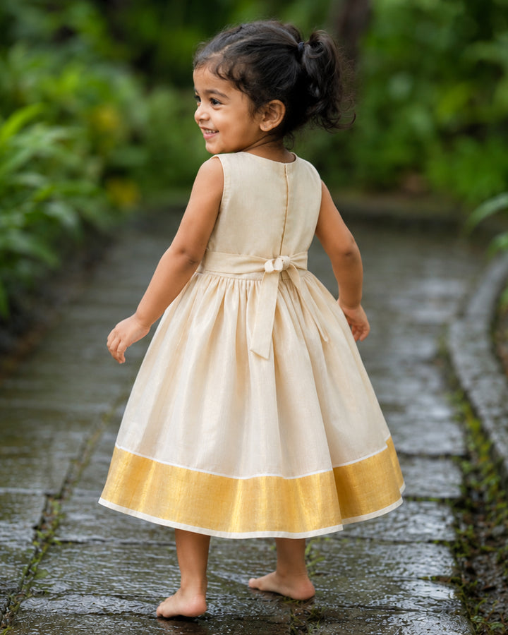 Onam special golden tissue frock for girls 3 months to 7 years – Stanwells Kids