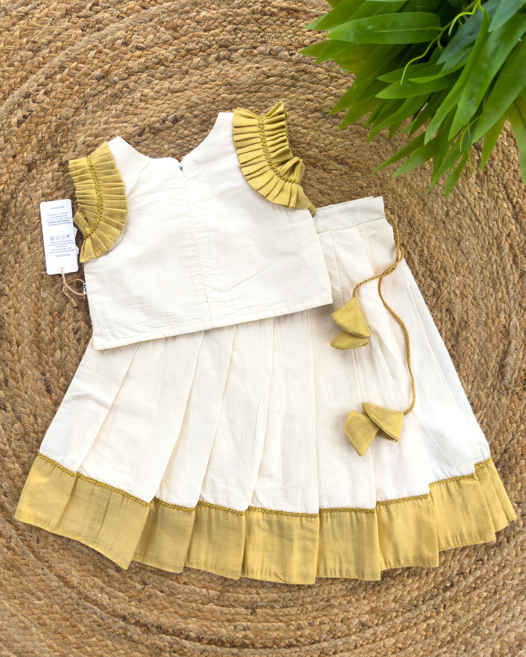 Lotus motif pleated skirt on Onam Krishna lehenga for baby girl – Stanwells Kids
