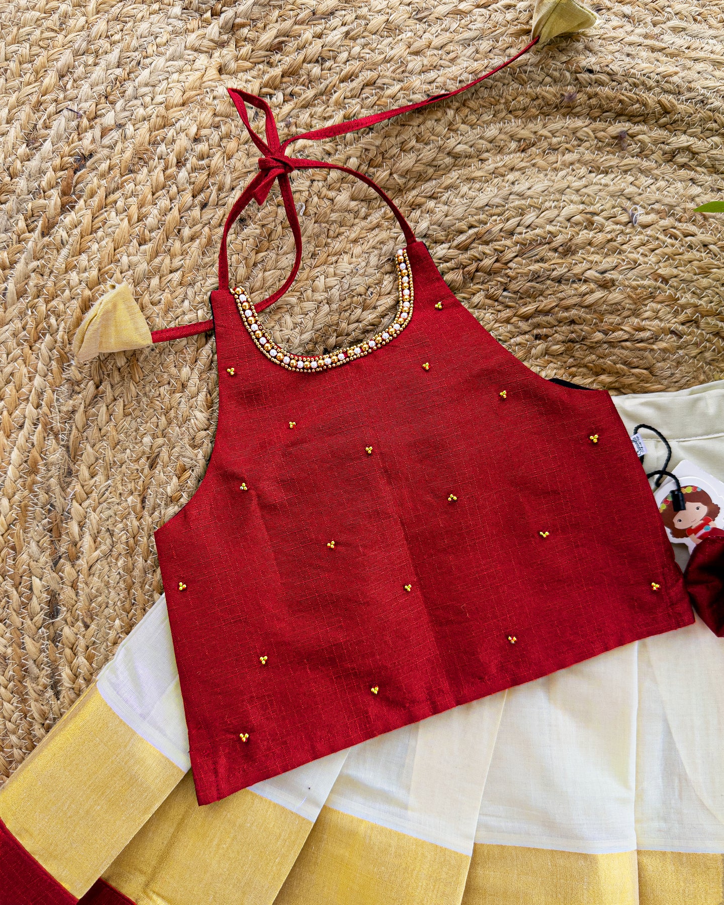 Cream & Meroon Traditional Kerala Kasavu Onam Special Lehenga Choli ...