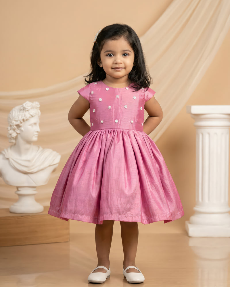 Onion Pink Shade Birthday Frock – Stylish Handwork Partywear Dress for Girls