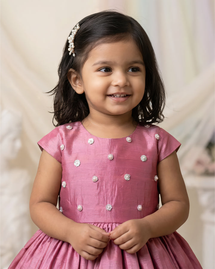 Onion Pink Shade Birthday Frock – Stylish Handwork Partywear Dress for Girls