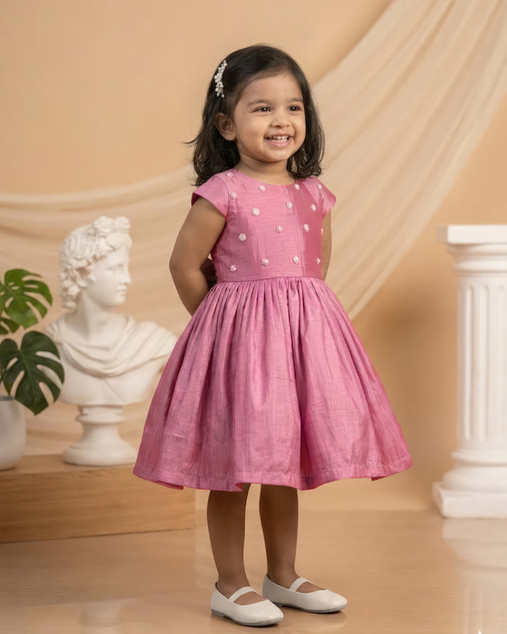 Onion Pink Shade Birthday Frock – Stylish Handwork Partywear Dress for Girls