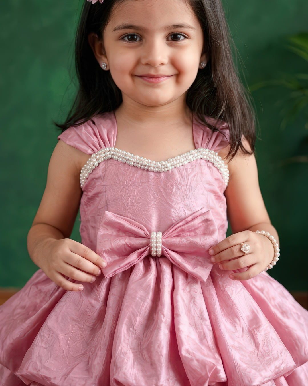 Onion pink birthday dress for baby girls premium silk party frock layered baby girl birthday outfit toddler partywear dress