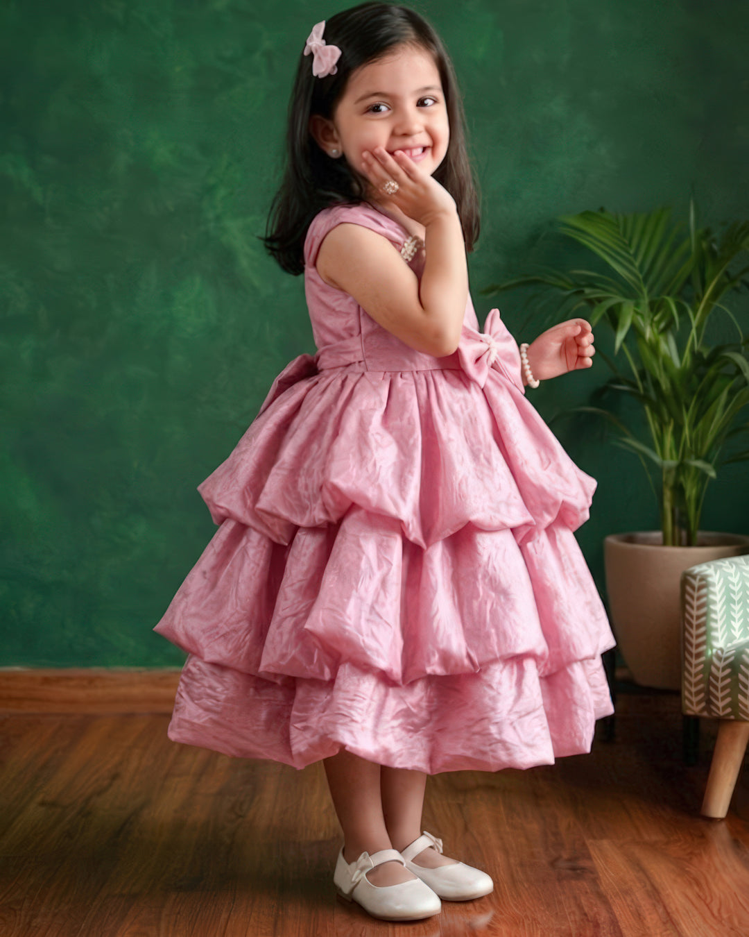 Onion pink birthday dress for baby girls premium silk party frock layered baby girl birthday outfit toddler partywear dress