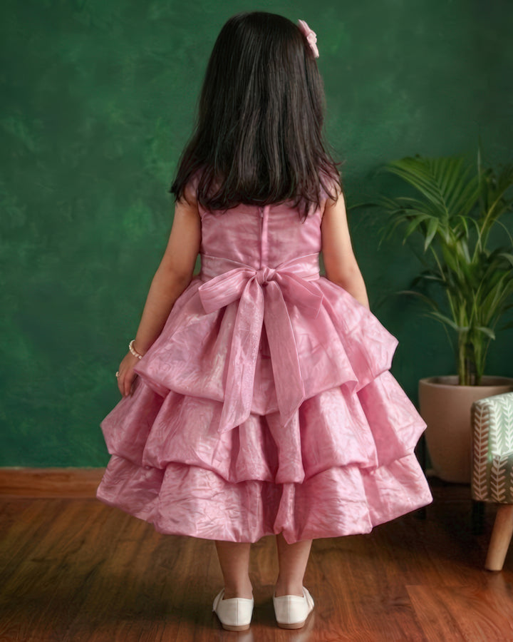 Onion pink birthday dress for baby girls premium silk party frock layered baby girl birthday outfit toddler partywear dress