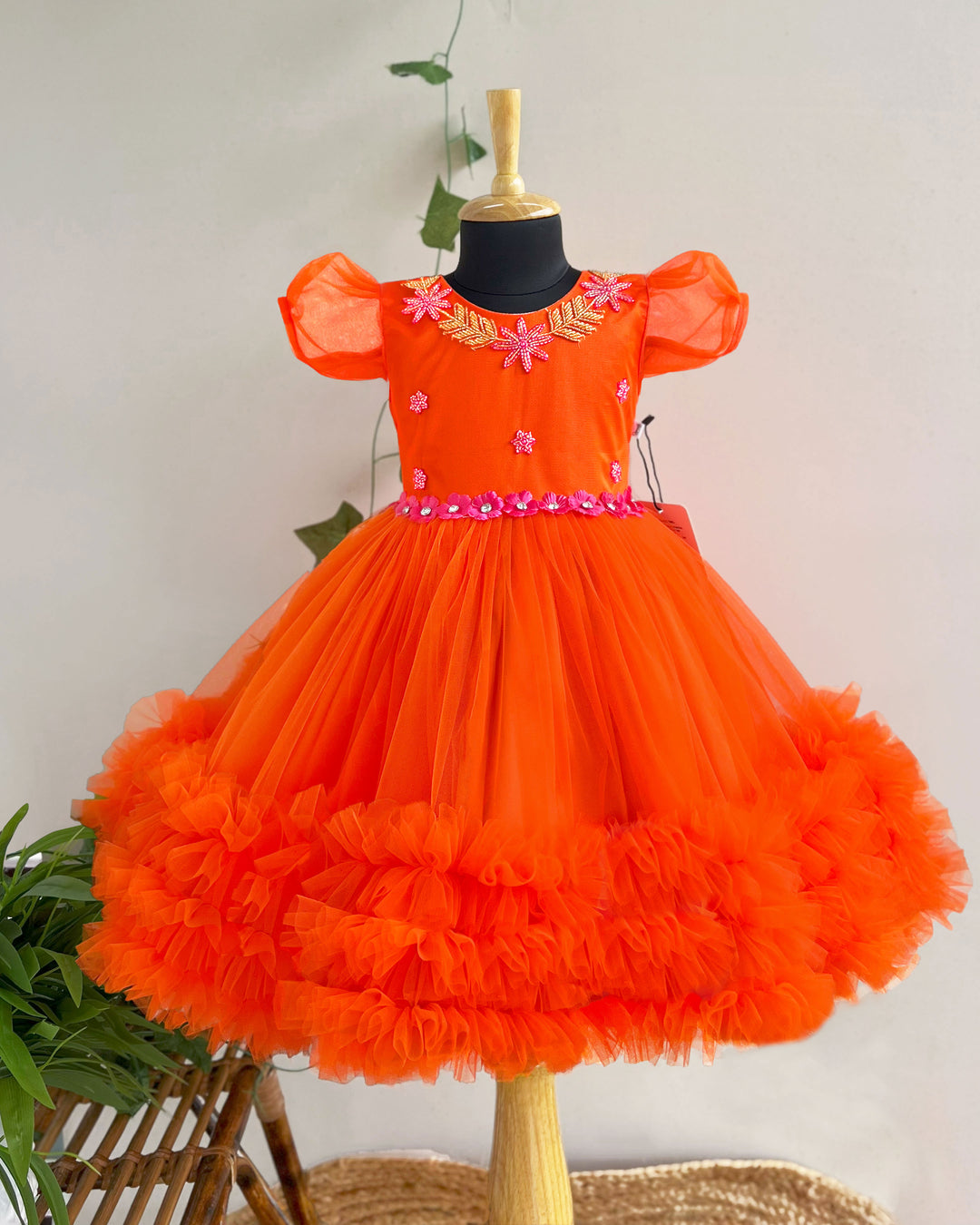 Orange Shade Handwork Ruffle Frock – Perfect Party & Birthday Dress for Baby Girls by Stanwells Kids
