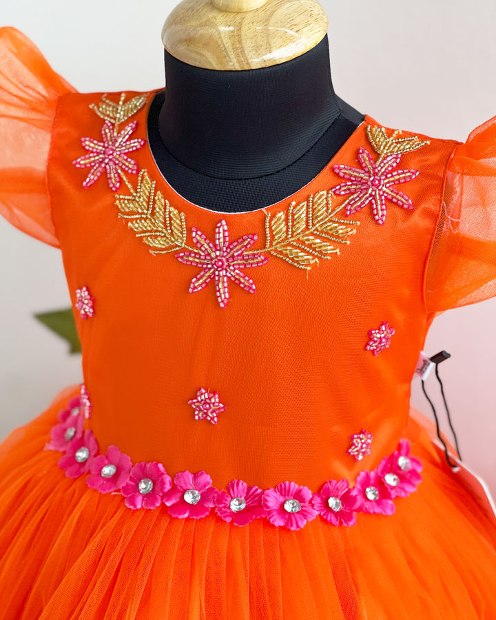 Orange Shade Handwork Ruffle Frock – Perfect Party & Birthday Dress for Baby Girls by Stanwells Kids