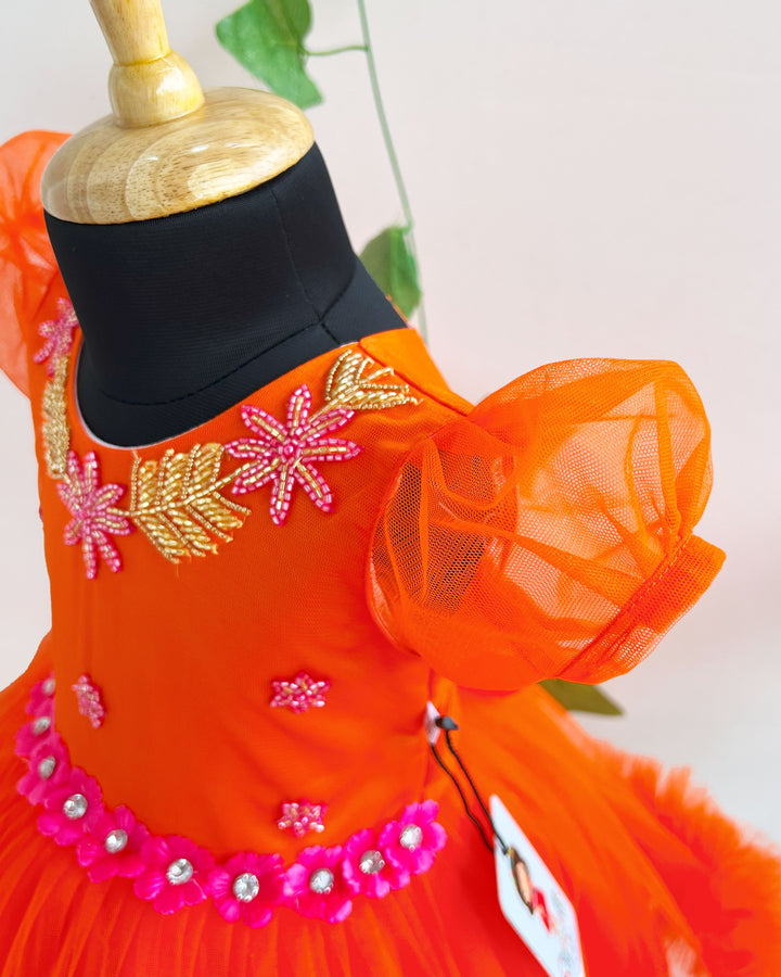 Orange Shade Handwork Ruffle Frock – Perfect Party & Birthday Dress for Baby Girls by Stanwells Kids