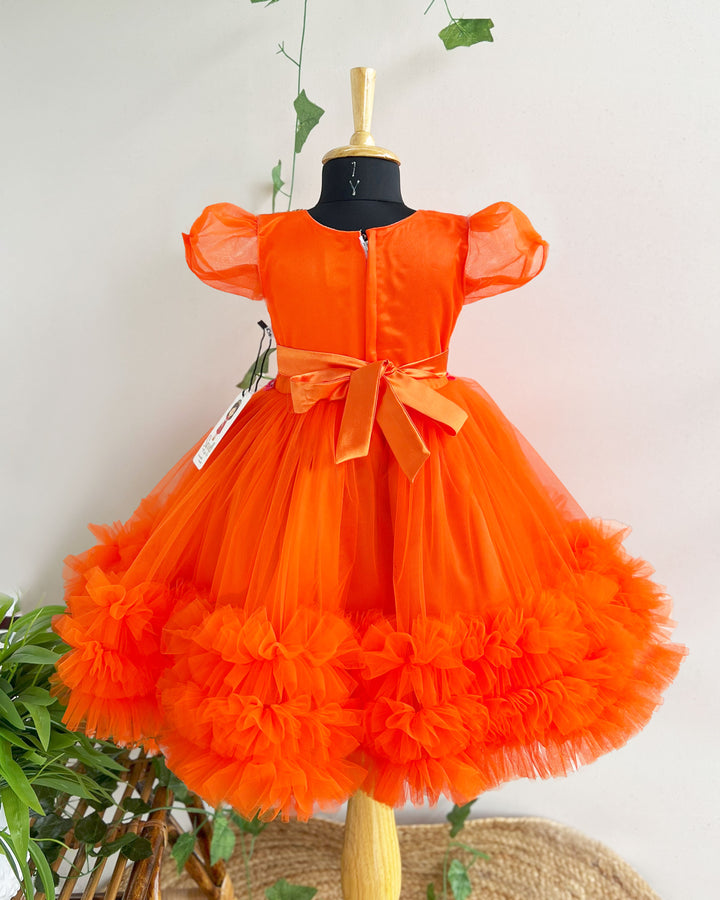 Orange Shade Handwork Ruffle Frock – Perfect Party & Birthday Dress for Baby Girls by Stanwells Kids