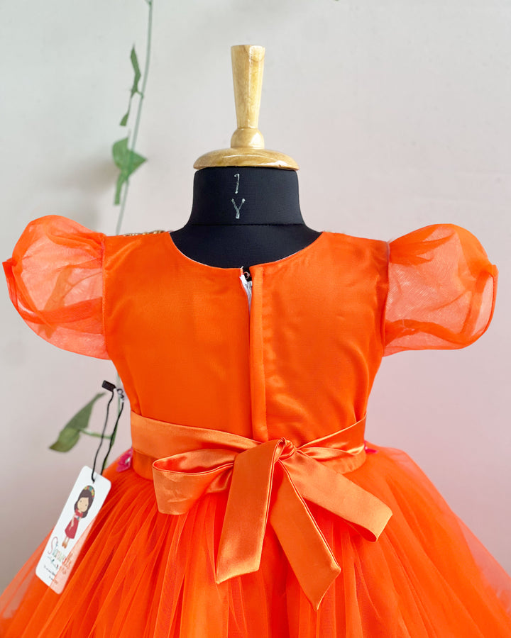Orange Shade Handwork Ruffle Frock – Perfect Party & Birthday Dress for Baby Girls by Stanwells Kids