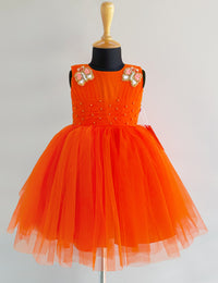 Orange Pleated Handwork Butterfly Birthday Frock for Baby Girl – Stanwells Kids