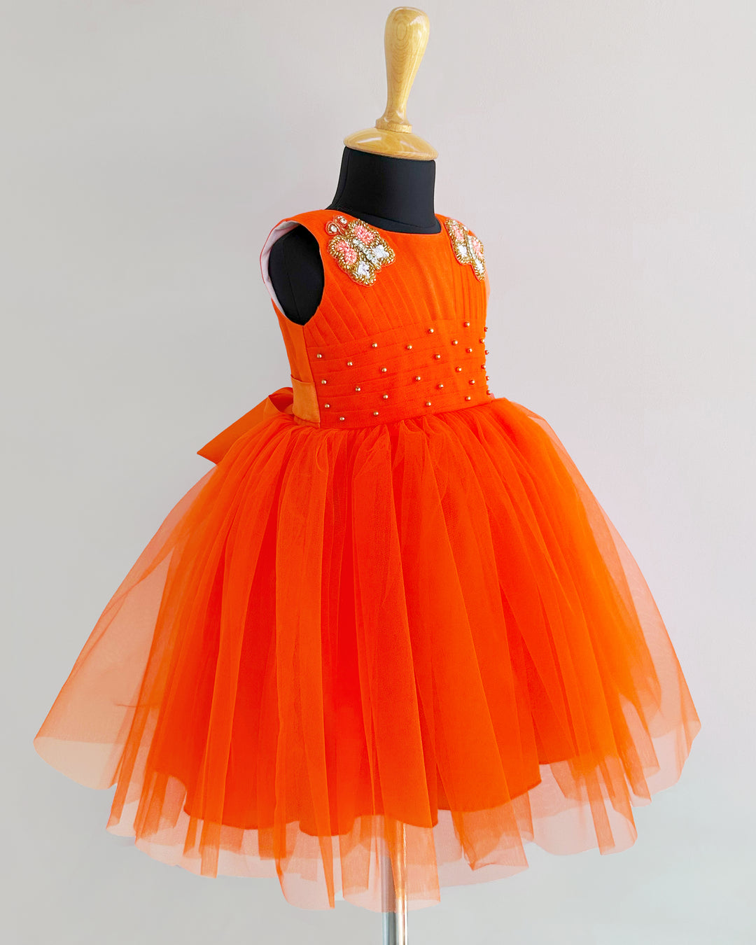 Orange Butterfly Theme Birthday Frock for Baby Girls – Party Wear