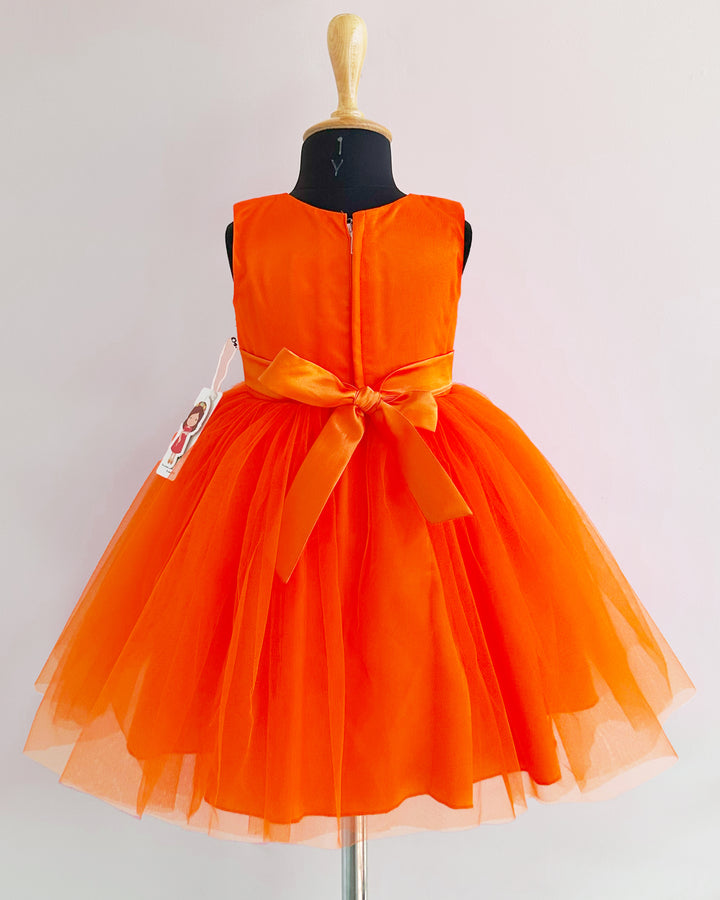 Orange Butterfly Theme Birthday Frock for Baby Girls – Party Wear