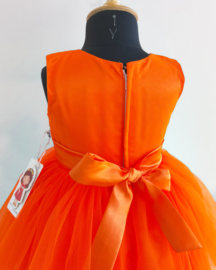 Orange Butterfly Theme Birthday Frock for Baby Girls – Party Wear