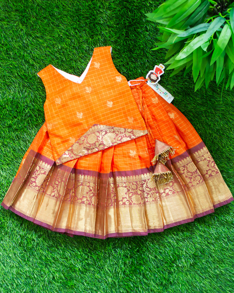 Orange Shade Soft Chanderi Checks Traditional Lehenga Choli for Baby Girl – Stanwells Kids