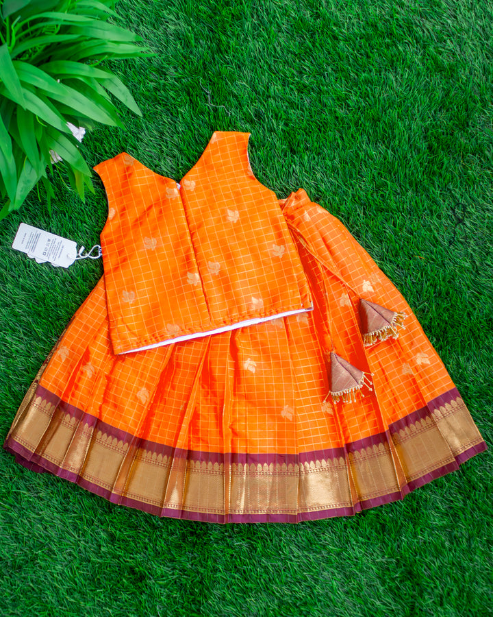 Orange Chanderi checks traditional lehenga choli full look for baby girl – Stanwells Kids