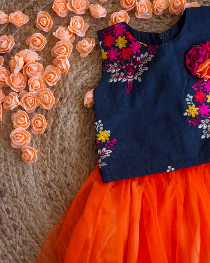 Orange and black combo lehenga choli set for baby girls

Traditional birthday dress for girls

Baby girls festive wear lehenga

Stylish ethnic dress for toddlers

Black orange designer lehenga for baby girls

Kids partywear traditional dress

Stanwells Kids ethnic birthday outfit