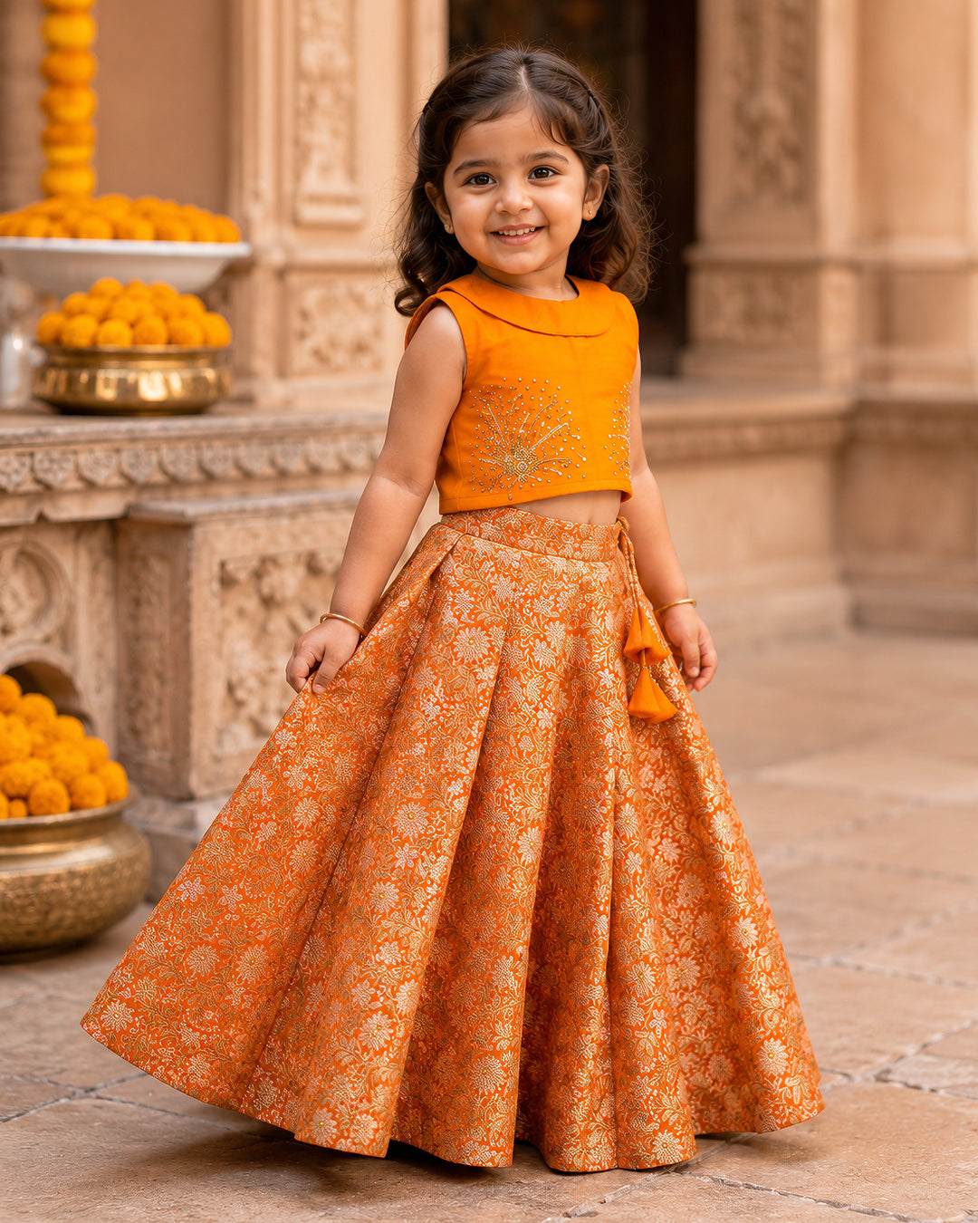 Traditional orange handwork lehenga choli for girls 3 months to 7 years – Stanwells Kids