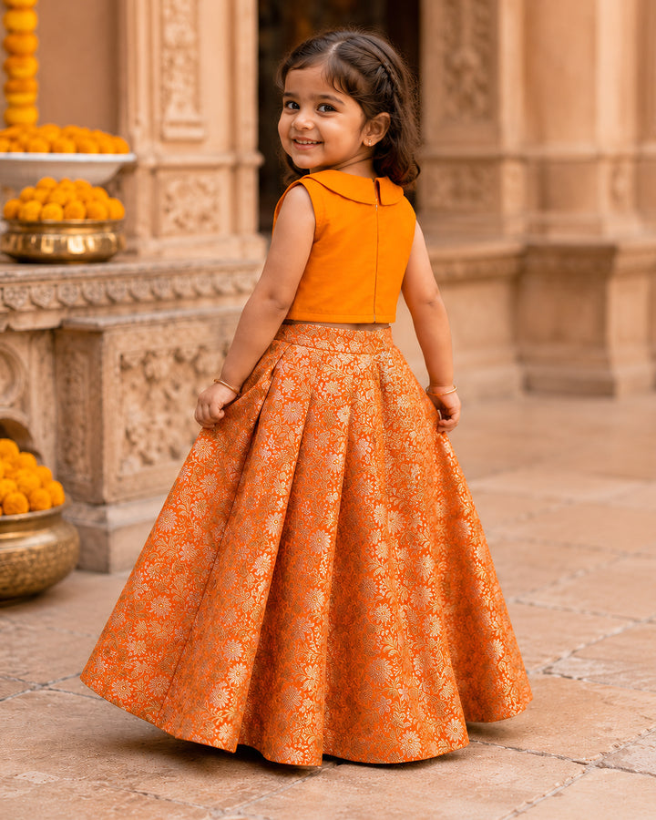Traditional orange handwork lehenga choli for girls 3 months to 7 years – Stanwells Kids