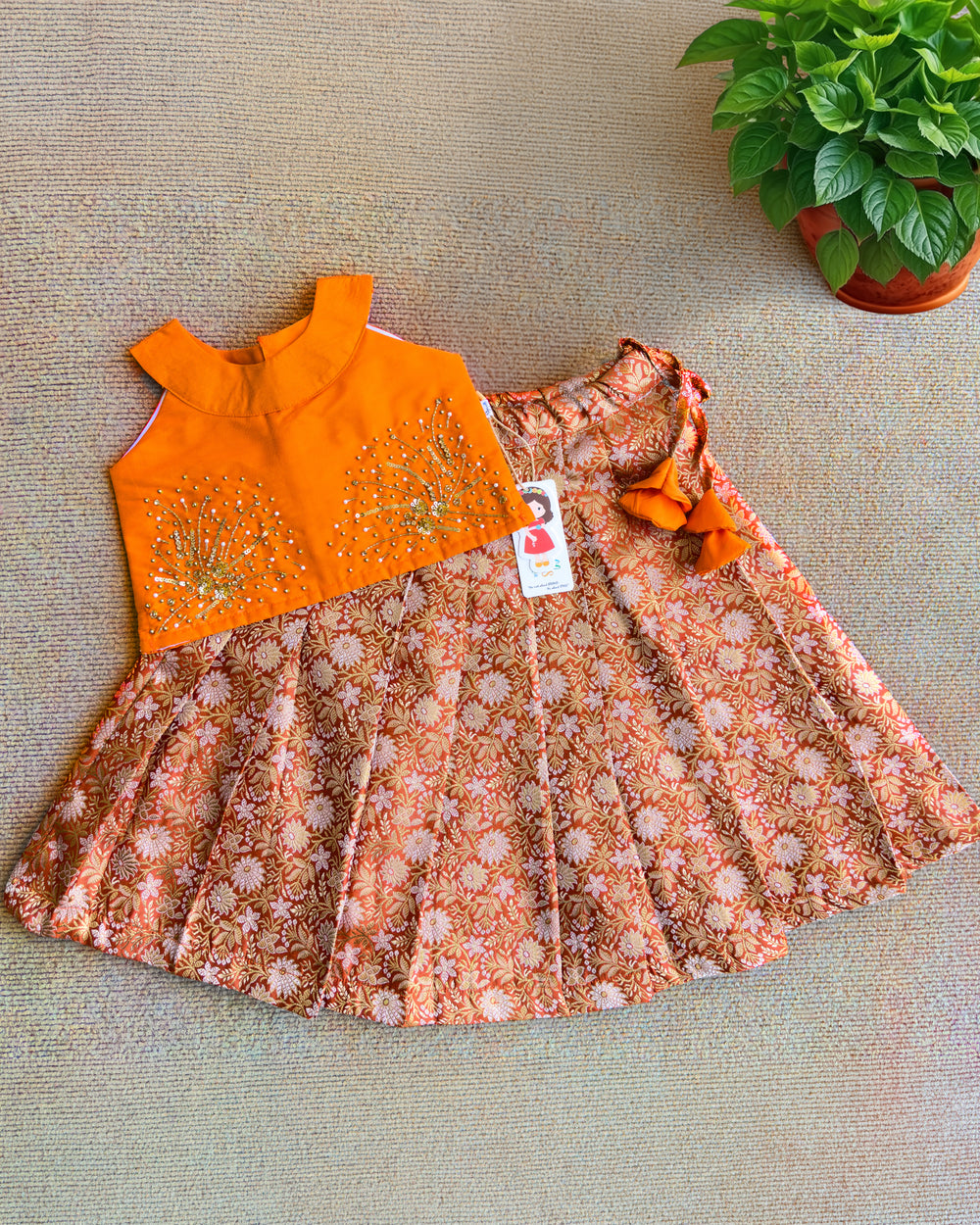 Traditional orange handwork lehenga choli for girls 3 months to 7 years – Stanwells Kids