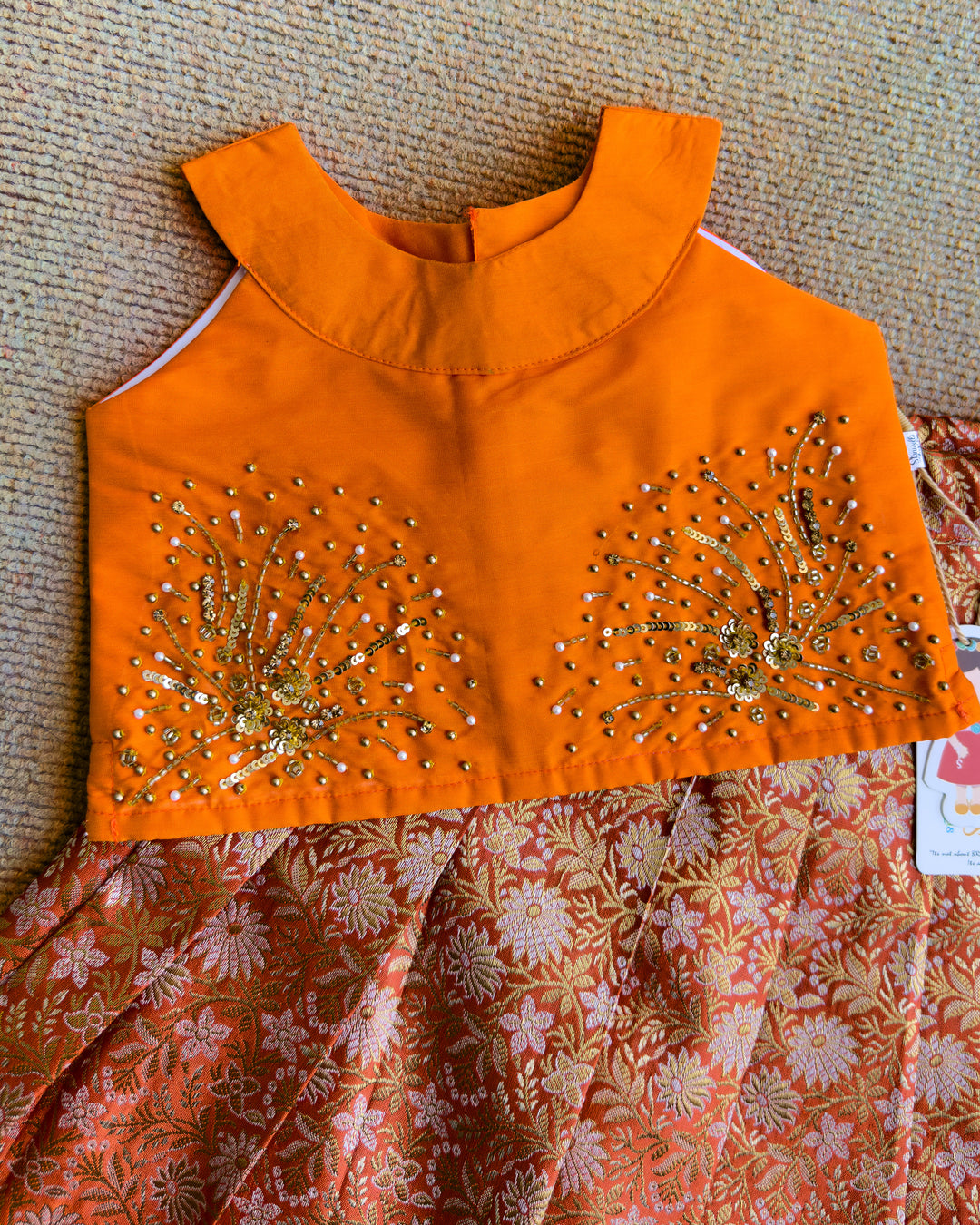 Traditional orange handwork lehenga choli for girls 3 months to 7 years – Stanwells Kids