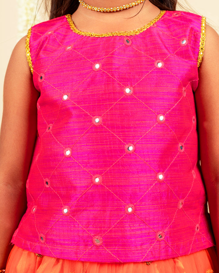 Orange and magenta South Indian dress for baby girls, traditional birthday dress, ethnic frock, kids festive wear, Stanwells Kids ethnic collection