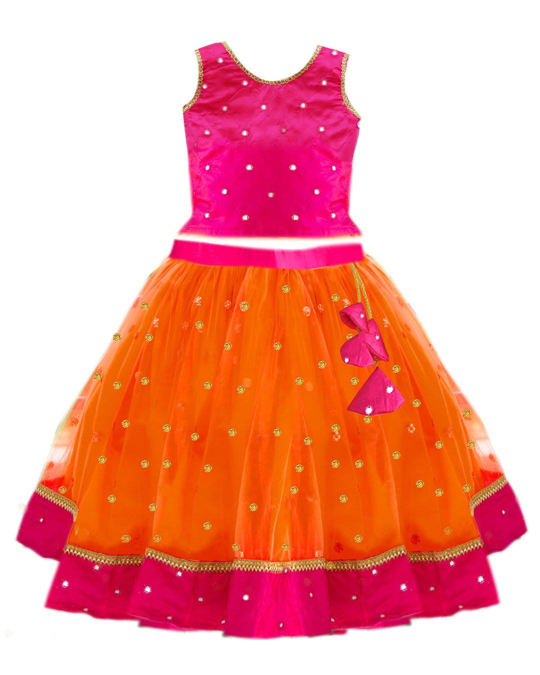 Orange and magenta South Indian dress for baby girls, traditional birthday dress, ethnic frock, kids festive wear, Stanwells Kids ethnic collection