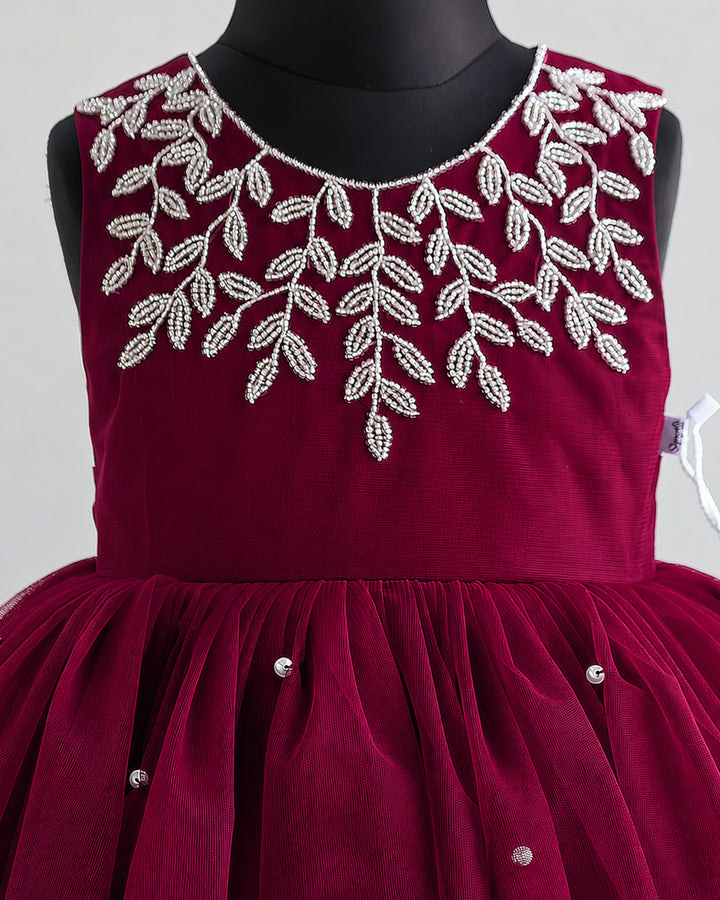 White pearl detailing on grapevine fancy dress for baby girl – Stanwells Kids