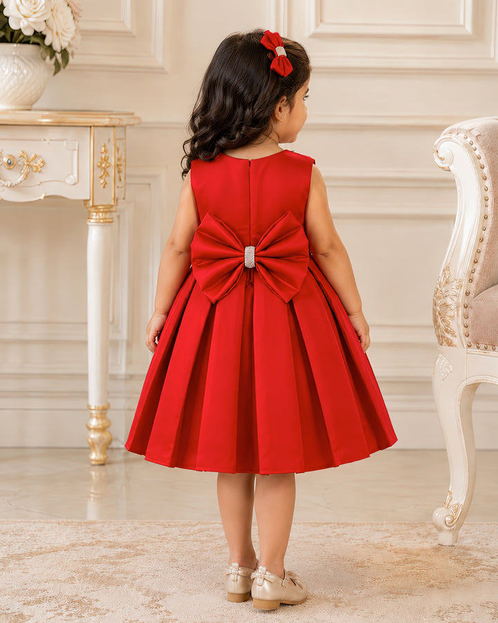 Stanwells Kids red party wear frock for girls satin stone work dress