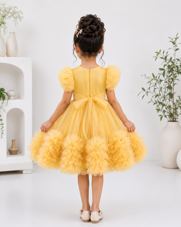 Stanwells Kids golden party wear ruffles frock for girls handwork dress
