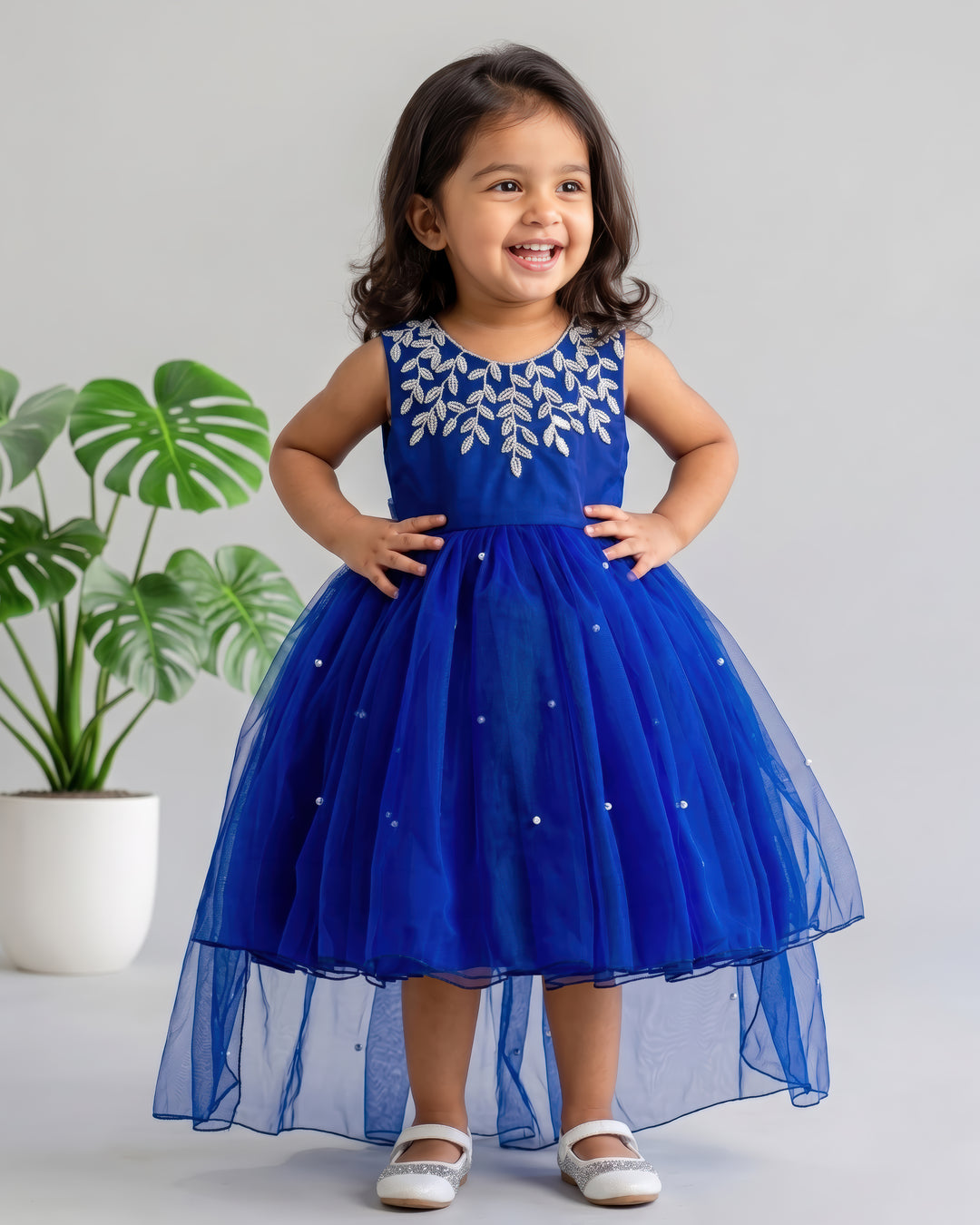 Stanwells Kids navy blue party wear tail frock for baby girl fancy dress