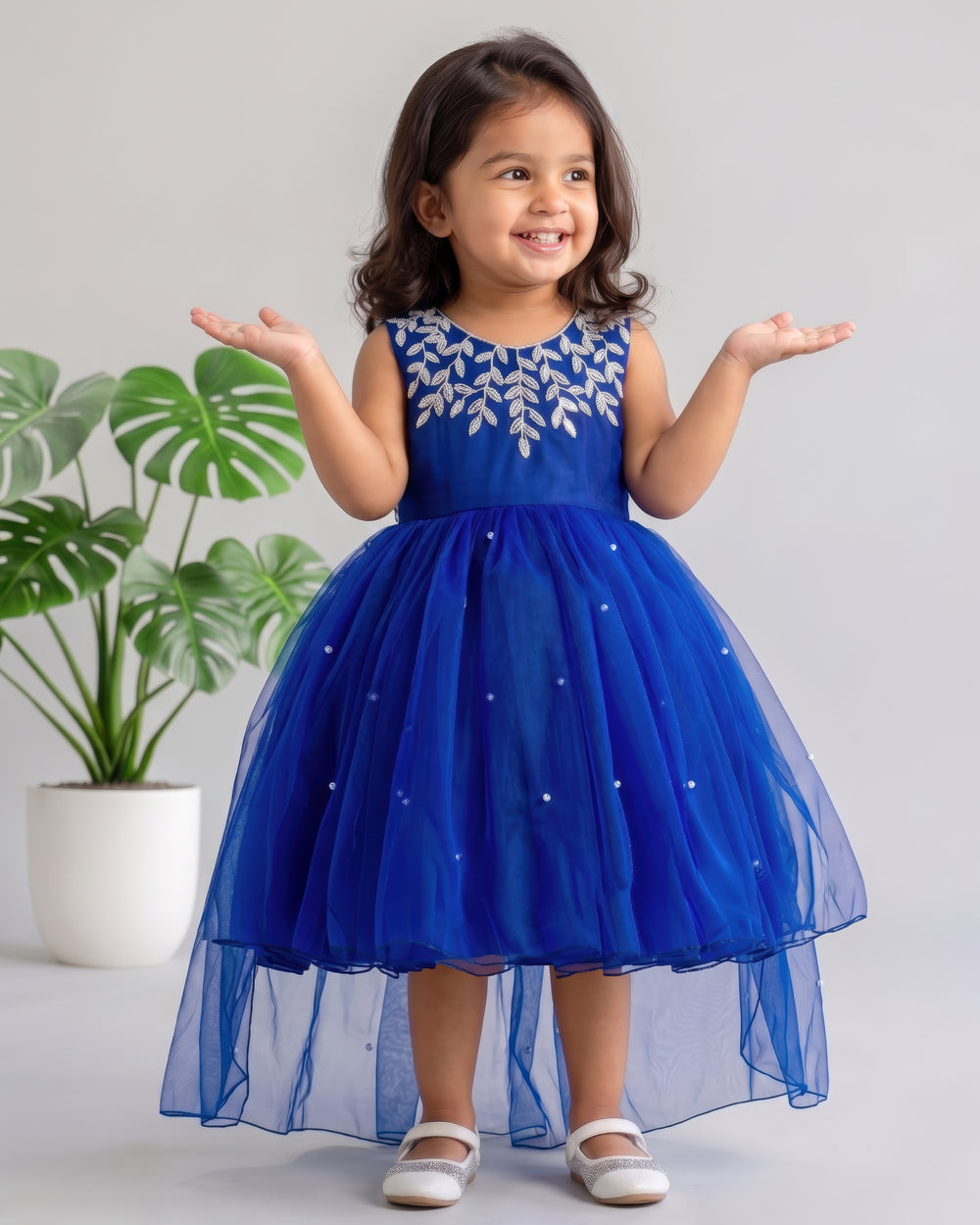 Stanwells Kids navy blue party wear tail frock for baby girl fancy dress