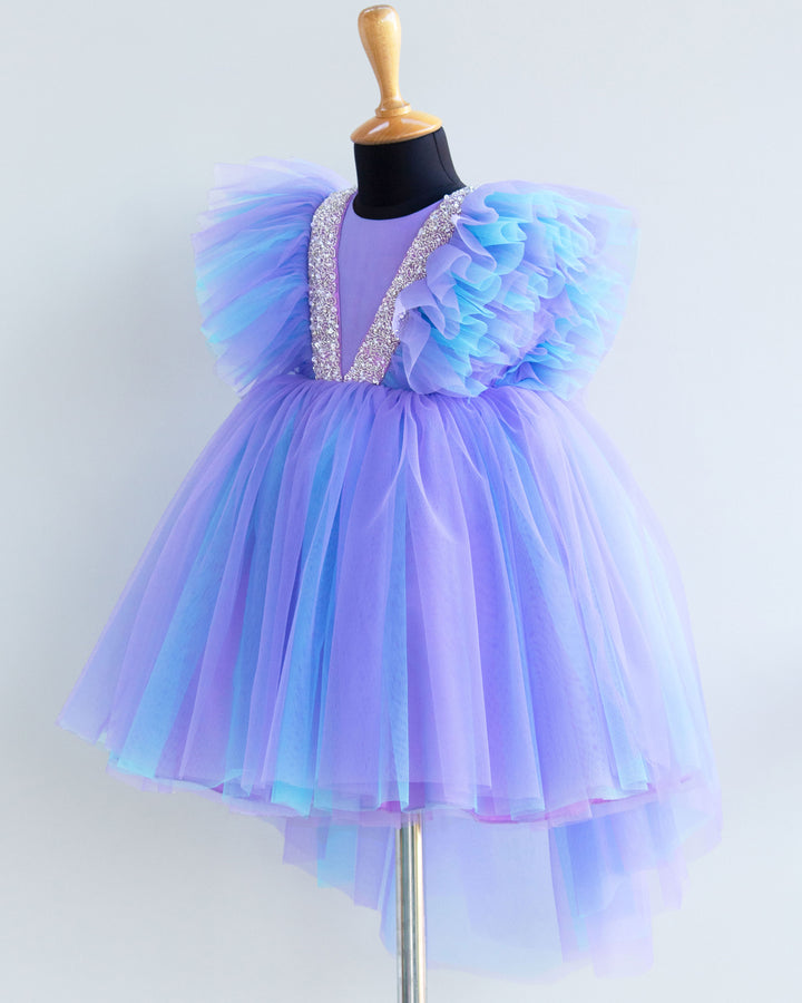 Skyblue & Lavender shade premium Baby Girls Party Wear Birthday Frock
