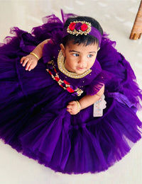 Purple shade Handwork Flower Frock