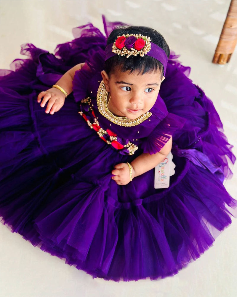 Purple Shade Handwork Flower Frock for Baby Girl – Stanwells Kids
