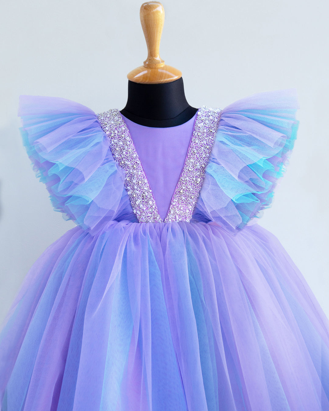 Skyblue & Lavender shade premium Baby Girls Party Wear Birthday Frock