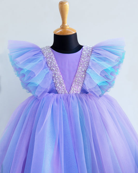 Sky blue lavender party frock side view baby girl – Stanwells Kids